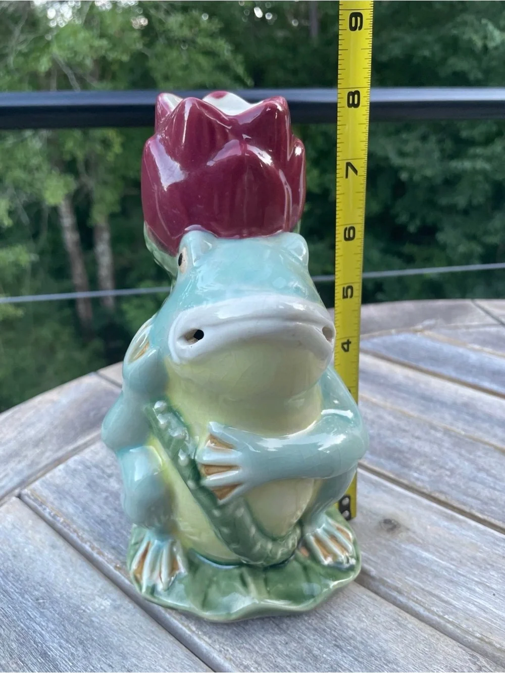 Vintage Wanjiang Majolica Frog Ceramic Candlestick Holder 8”